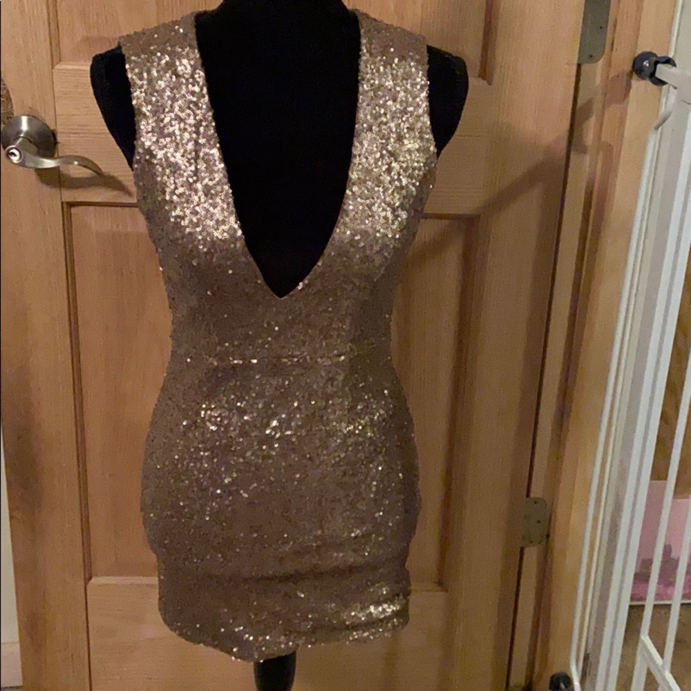 Tobi Gold Sequence Short Dress